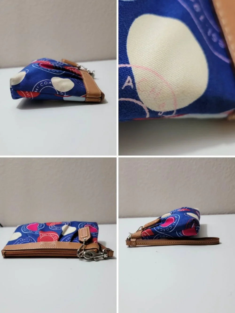 Coach Snap Print Wristlet Blue Red White Canvas Leather Trim Small Pouch Y2K